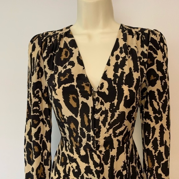 DVF Diane von Furstenberg Viviana Leopard Cat Sand silk dress midi brown new 4 - Picture 3 of 8